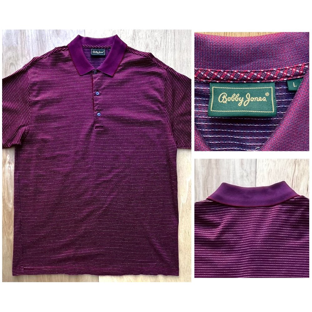 BOBBY JONES Men's Purple Striped Super Soft Short Sleeve Golf Polo Shirt sz L